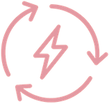 Vaaleanpunainen salama kolmen pyörivän nuolen keskellä