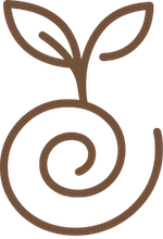 Ruskea spiraali ja kaksi lehteä symboloimassa luonnon rytmiä