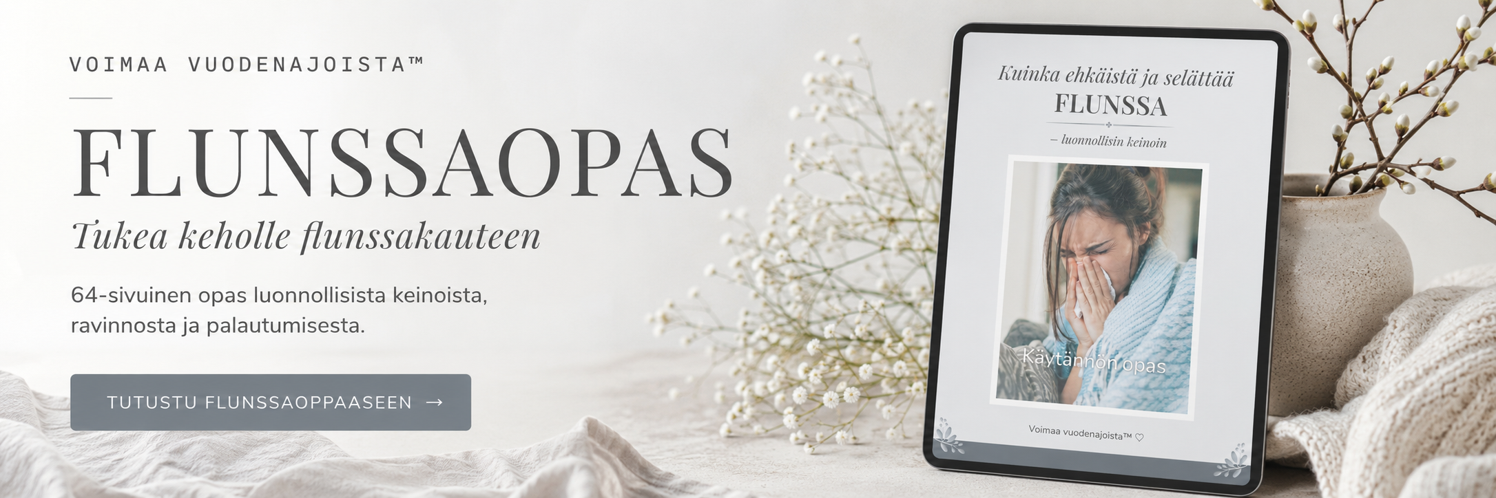 Flunssaopas-banneri – tukea keholle flunssakauteen Voimaa vuodenajoista -sivustolla